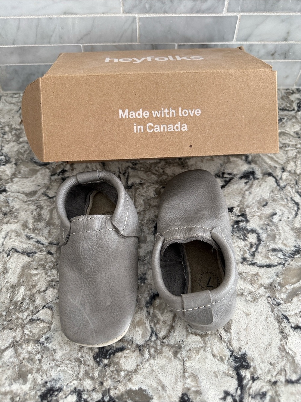 Heyfolks Grey Leather Kids Moccasins - Soft Slip-On Baby Shoes